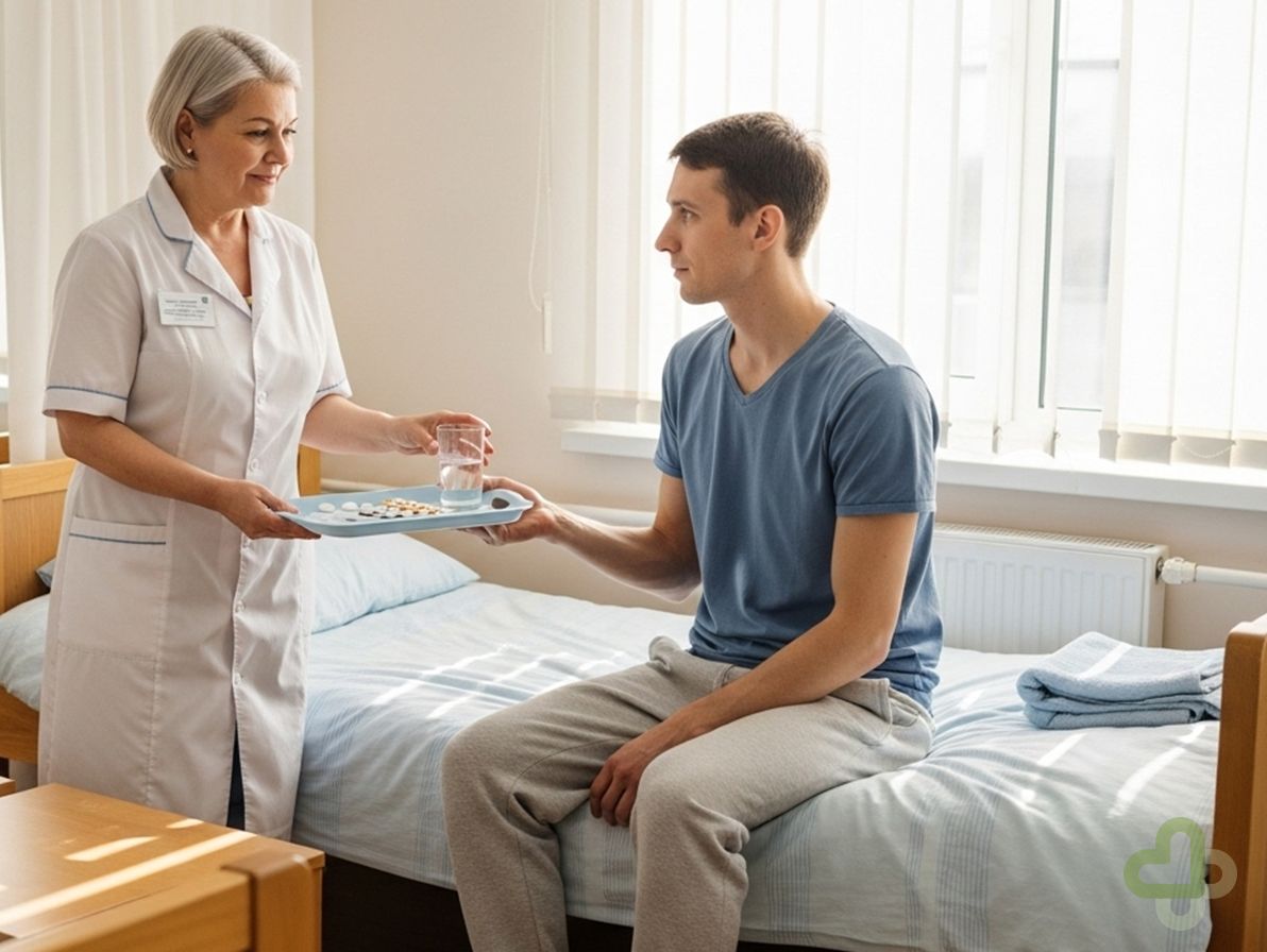 Медсестра подает лекарство пациенту